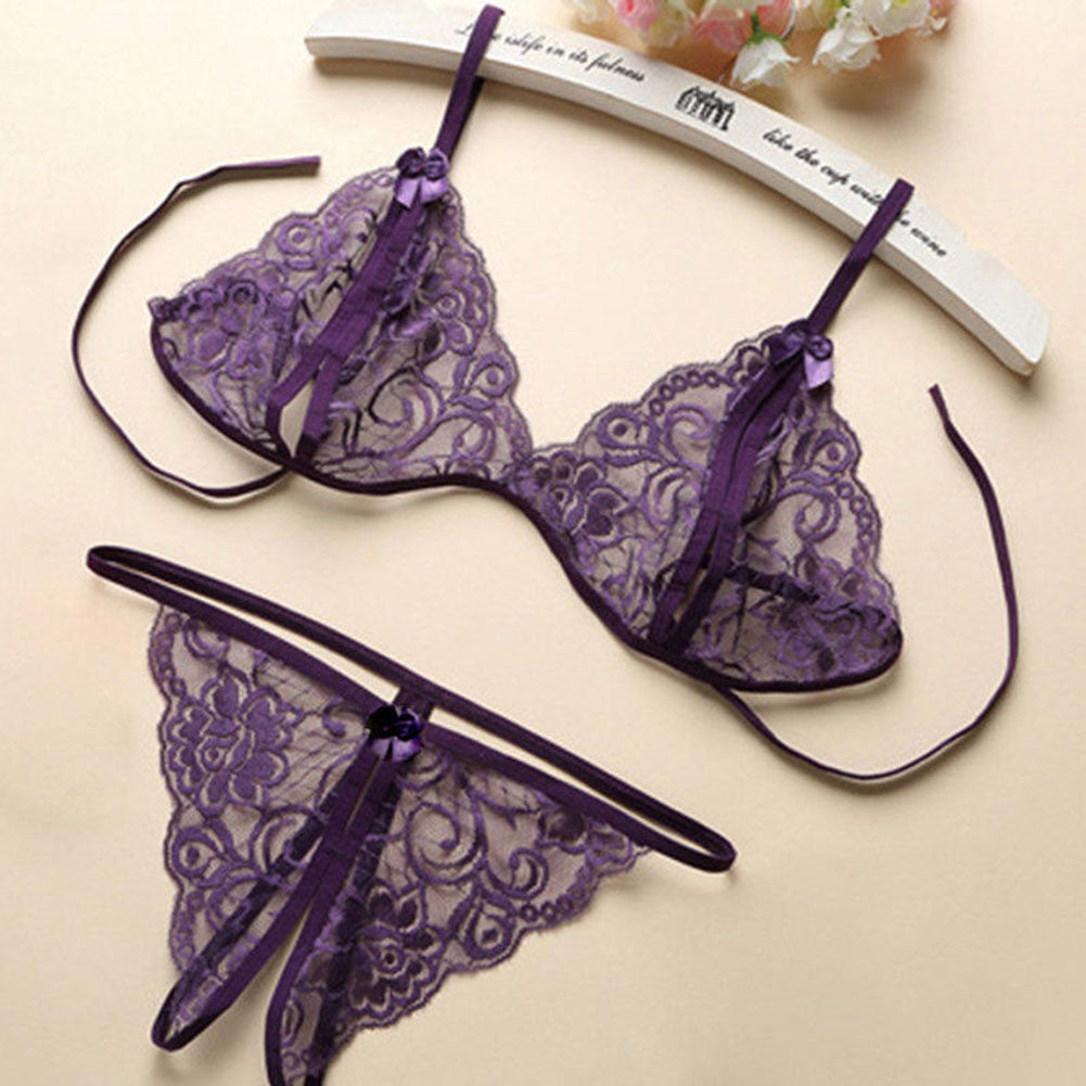 Women Fashion Sexy Babydoll Sleepwear Underwear Bra G-string Open Crotch Gift