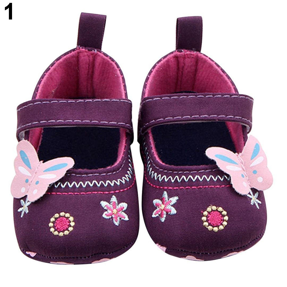 Cute Baby Girls Soft Soled Butterfly Pattern Crib Canvas Shoes Toddler Indoor