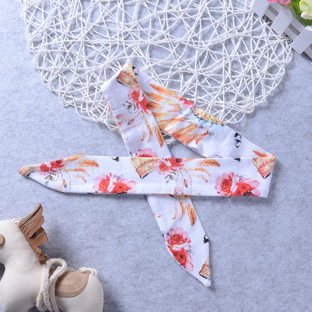 Newborn Baby Girls Boys Flower Short Sleeve Top Romper Pants Headband Outfits