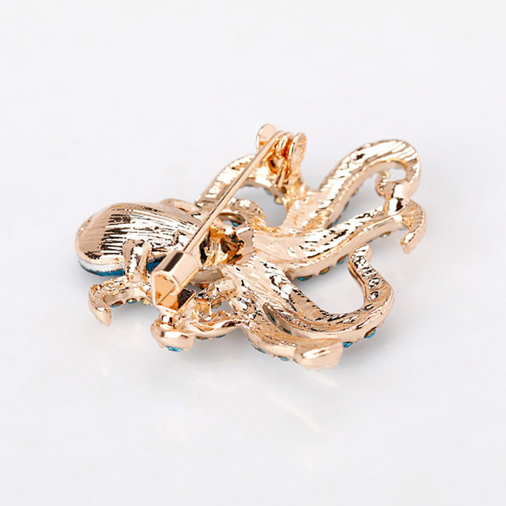 Women Fashion Rhinestones Octopus Brooch Pins Badge Coat Dress Decor Jewelry
