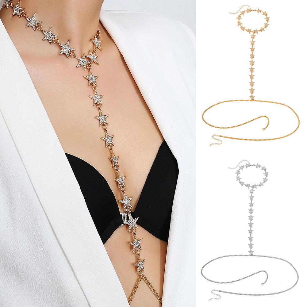 Women Fashion Night Club Party Jewelry Rhinestones Star Body Chain Necklace