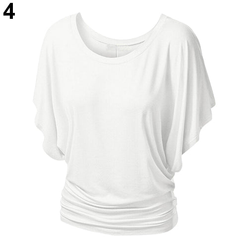 Women Boat Neck Dolman Casual Tops Elbow Sleeve Off Shoulder Tee Blouse T-Shirt