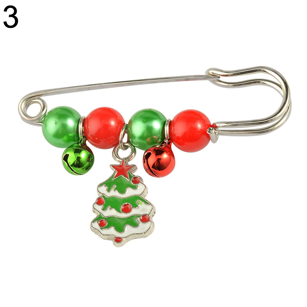 Handcraft Gift Santa Claus Christmas Tree Pattern Small Bell Cute Brooch Pin