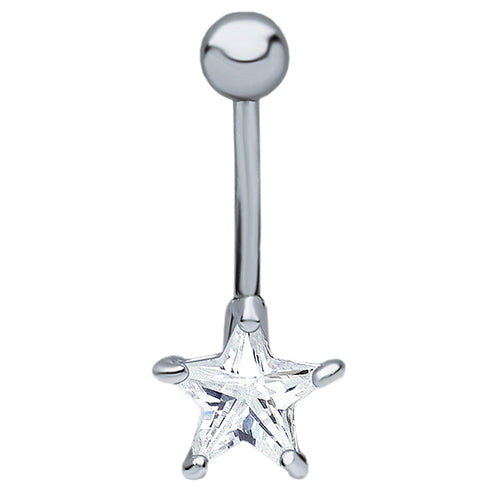 Rhinestone Pentagram Surgical Steel Belly Navel Ring Barbell Body Piercing Jewelry