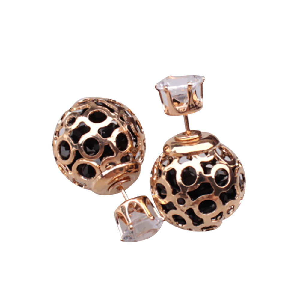 Women Fashion Hollow Ball Ear Jackets Stud Earrings Double Side Piercing Jewelry