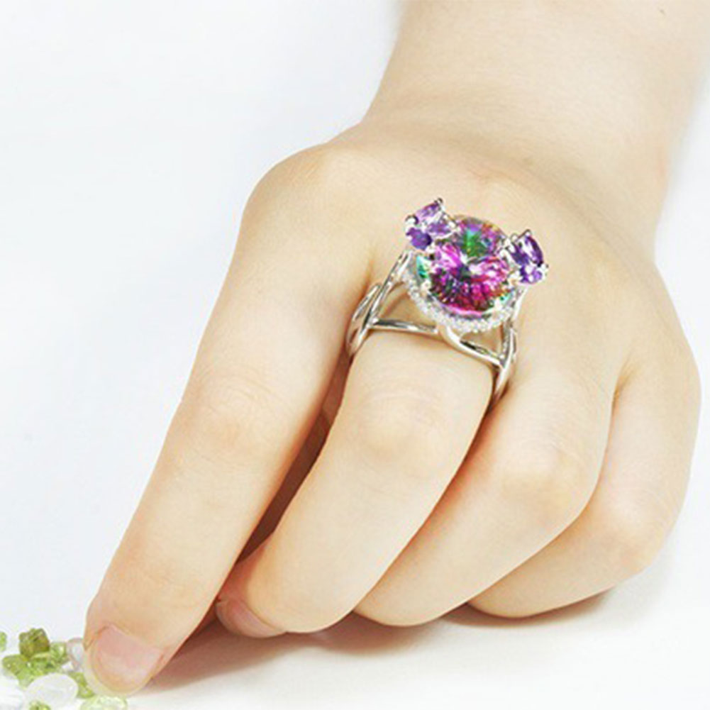 Women Fashion Rainbow Cubic Zirconia Inlaid Princess Rings Jewelry Party Gifts