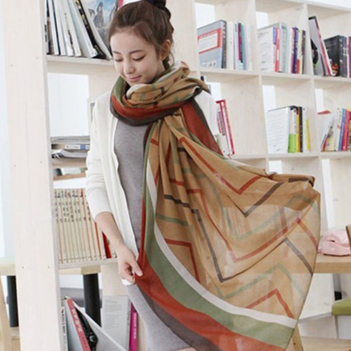Women Fashion Polyline Voile Winter Autumn Warm Soft Casual Wrap Long Scarf