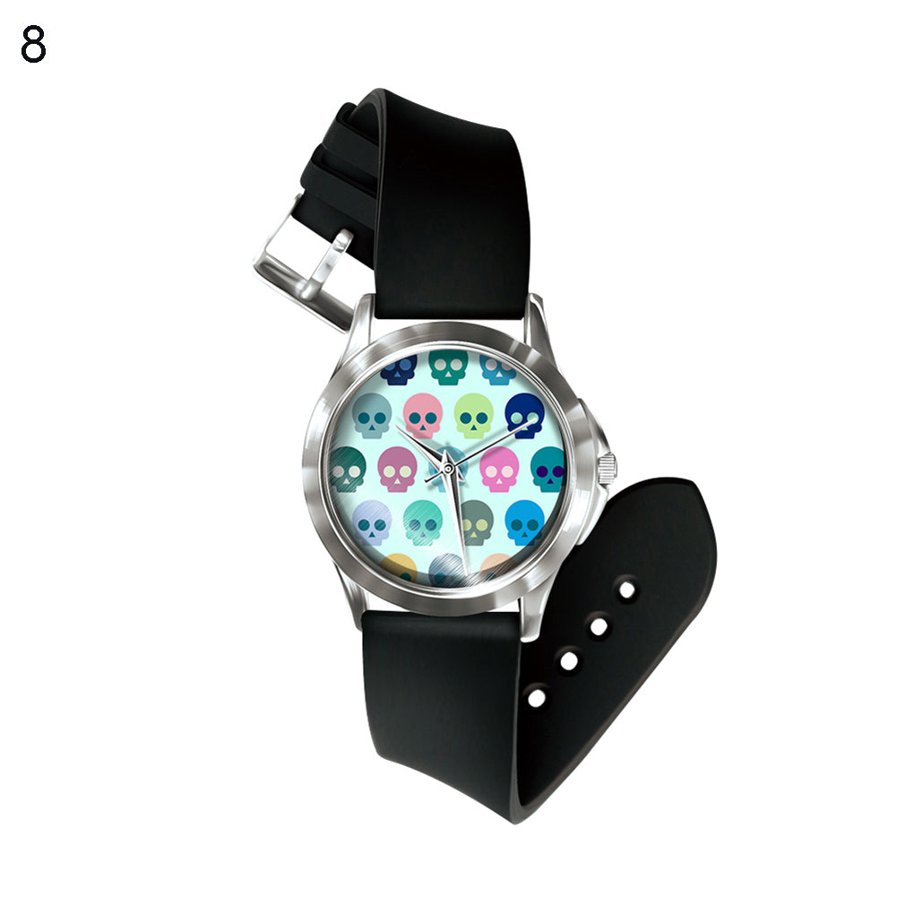 Creative Skull Cat Pattern Dial Quartz Analog Wrist Watch Boys Girls Gifts