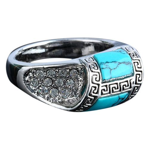Turquoise Knurling Crystal Clear Rhinestone Ring 925 Sterling Silver