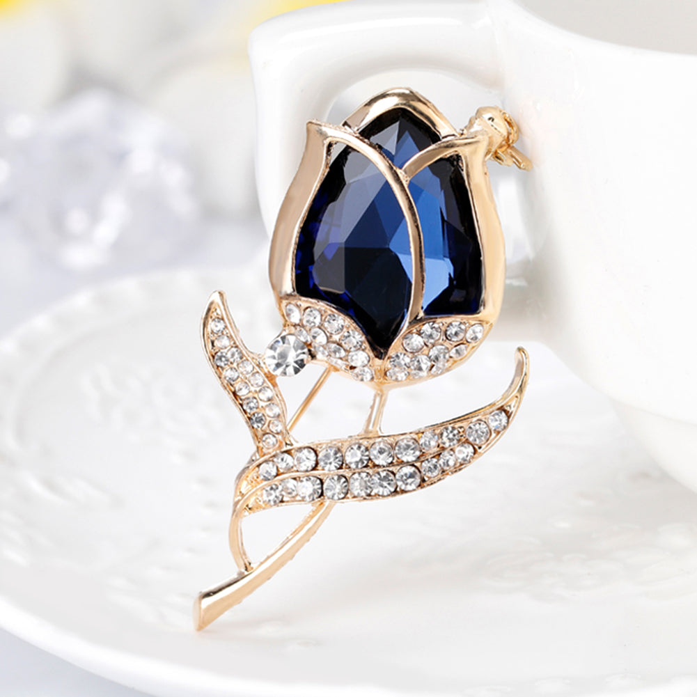 Women Fashion Rose Flower Rhinestone Brooch Pin Wedding Bridal Jewelry Accessory