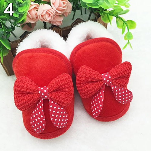 Toddler Baby Girls' Winter Dotted Bowknot Soft Non-Slip Warm Prewalker Shoes