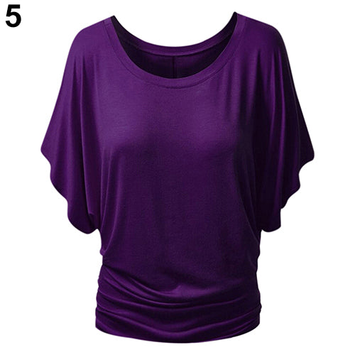 Women Boat Neck Dolman Casual Tops Elbow Sleeve Off Shoulder Tee Blouse T-Shirt