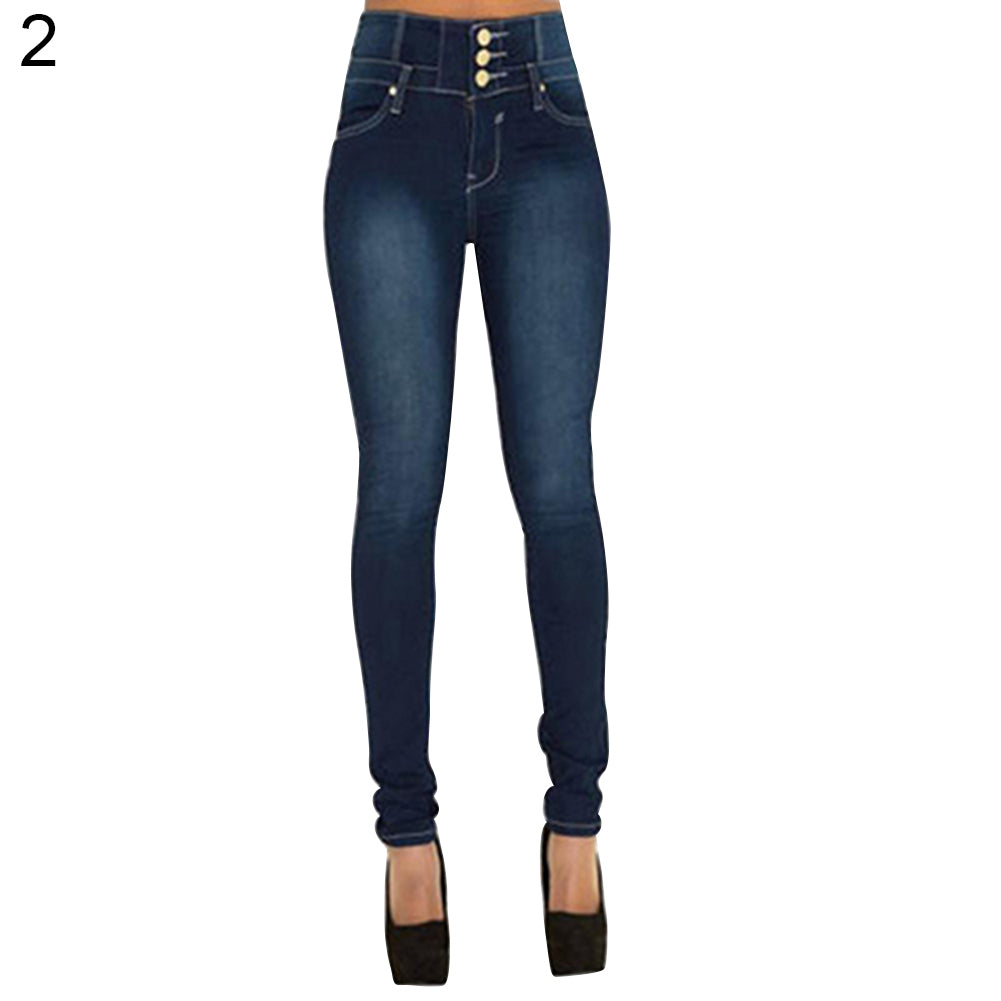 Women Fashion High Waist Slim Skinny Jeans Stretch Pencil Pants Denim Trousers