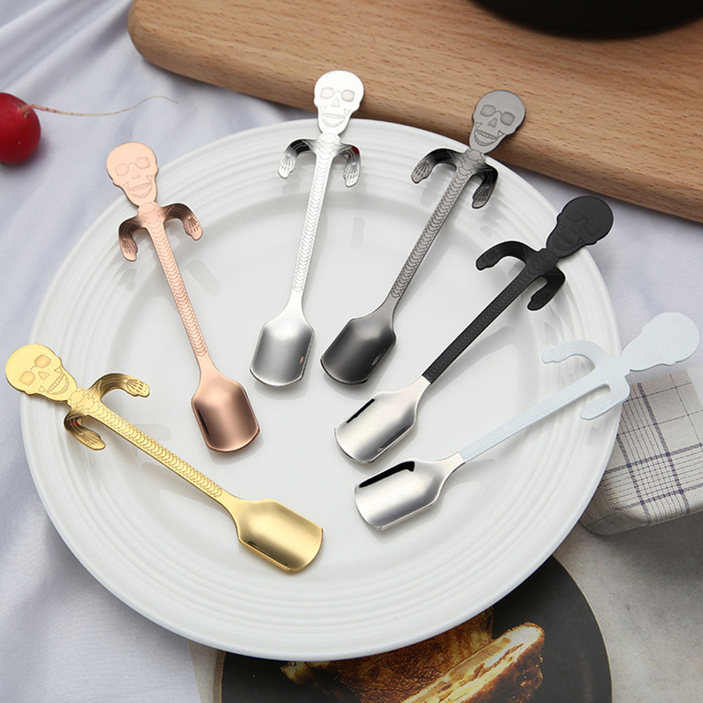 Stainless Steel Cute Skull Hanging Handle Coffee Tea Drink Spoon Kitchen Tool