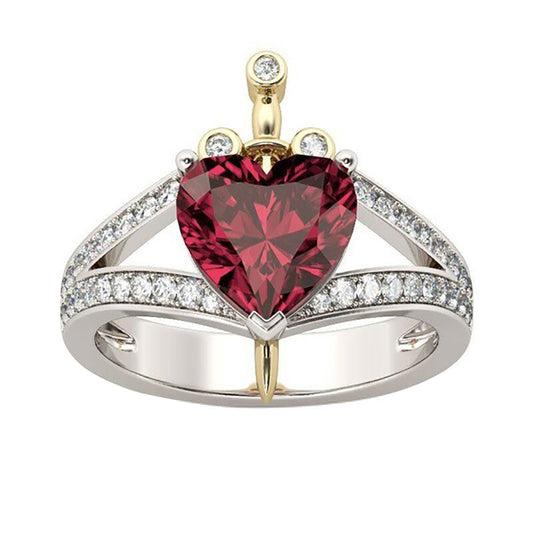 Women Fashion Love Heart Faux Ruby Rhinestone Inlaid Hollow Party Finger Ring