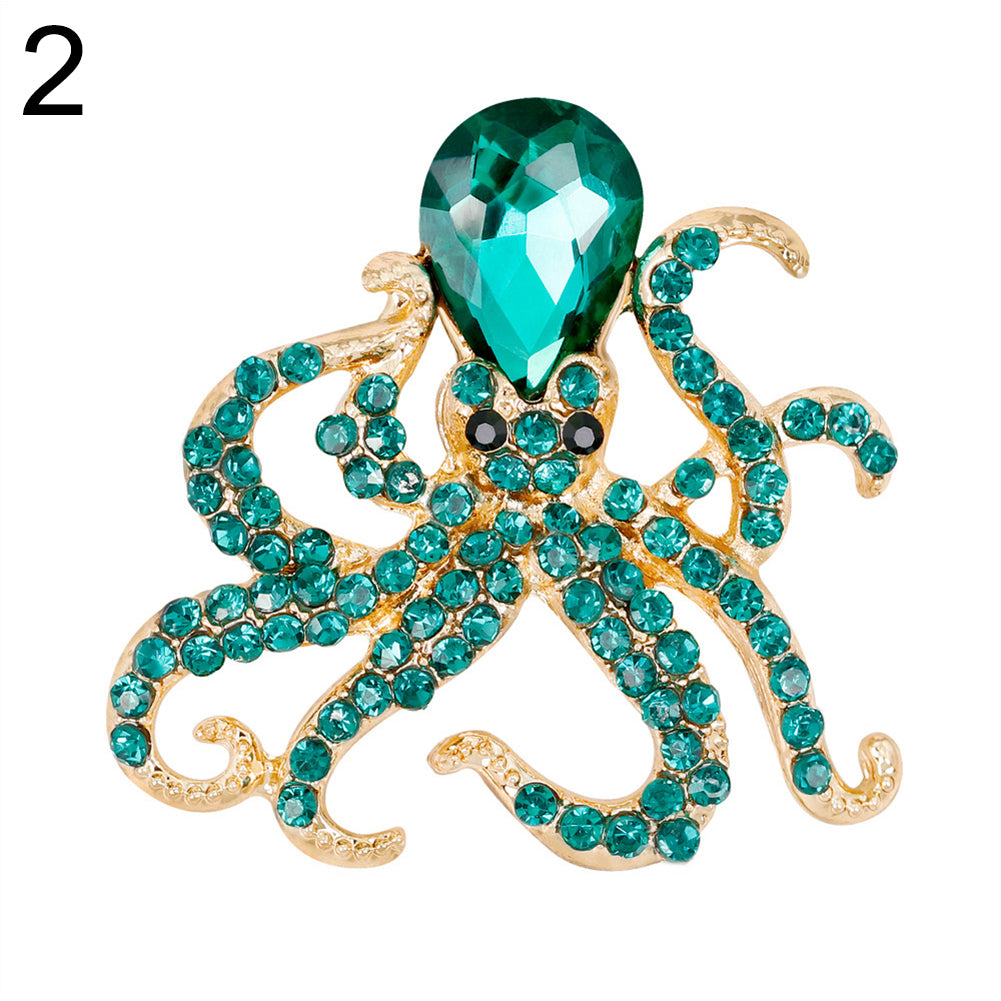 Women Fashion Rhinestones Octopus Brooch Pins Badge Coat Dress Decor Jewelry