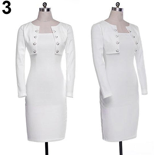 Women Elegant Long Sleeve Tunic Stretch Business Work Party Bodycon Sheath Dress