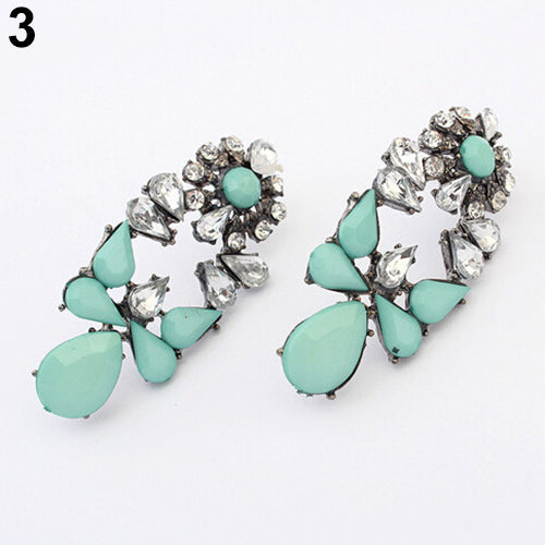 Women Fashion Party Jewelry Multicolor Resin Drops Crystal Flower Earrings Studs