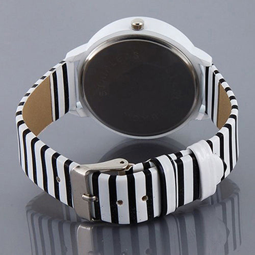 Women Fashion Color Striped Strap Round Case Casual Quartz Analog Wrist Watch