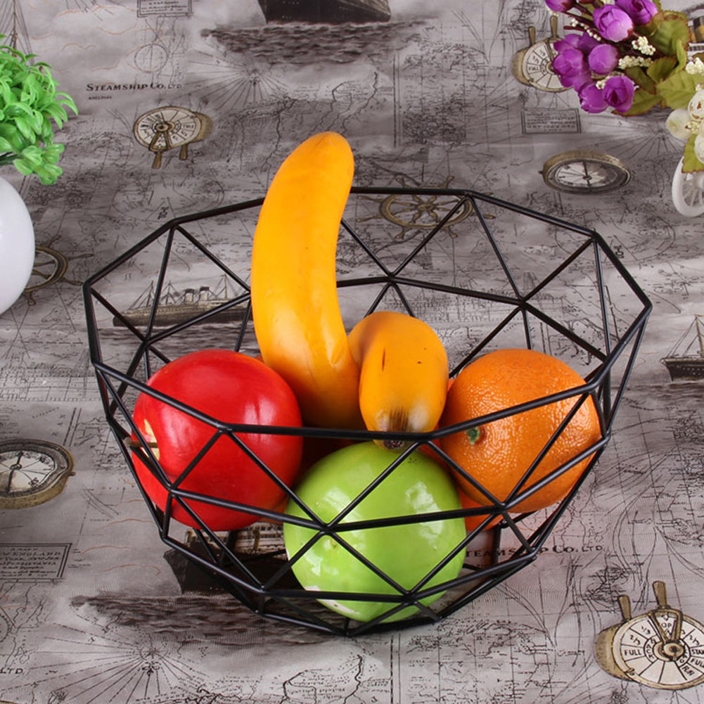 Modern Geometric Wire Basket Fruit Storage Bowl Tableware Display Rack Holder