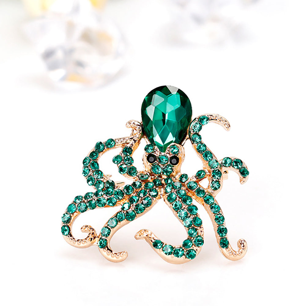 Women Fashion Rhinestones Octopus Brooch Pins Badge Coat Dress Decor Jewelry