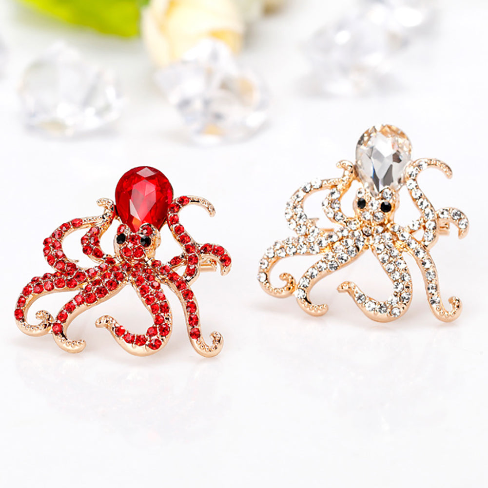 Women Fashion Rhinestones Octopus Brooch Pins Badge Coat Dress Decor Jewelry