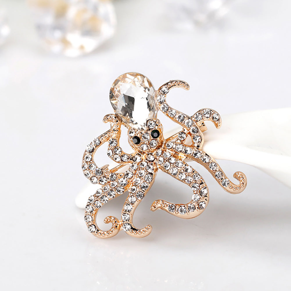 Women Fashion Rhinestones Octopus Brooch Pins Badge Coat Dress Decor Jewelry