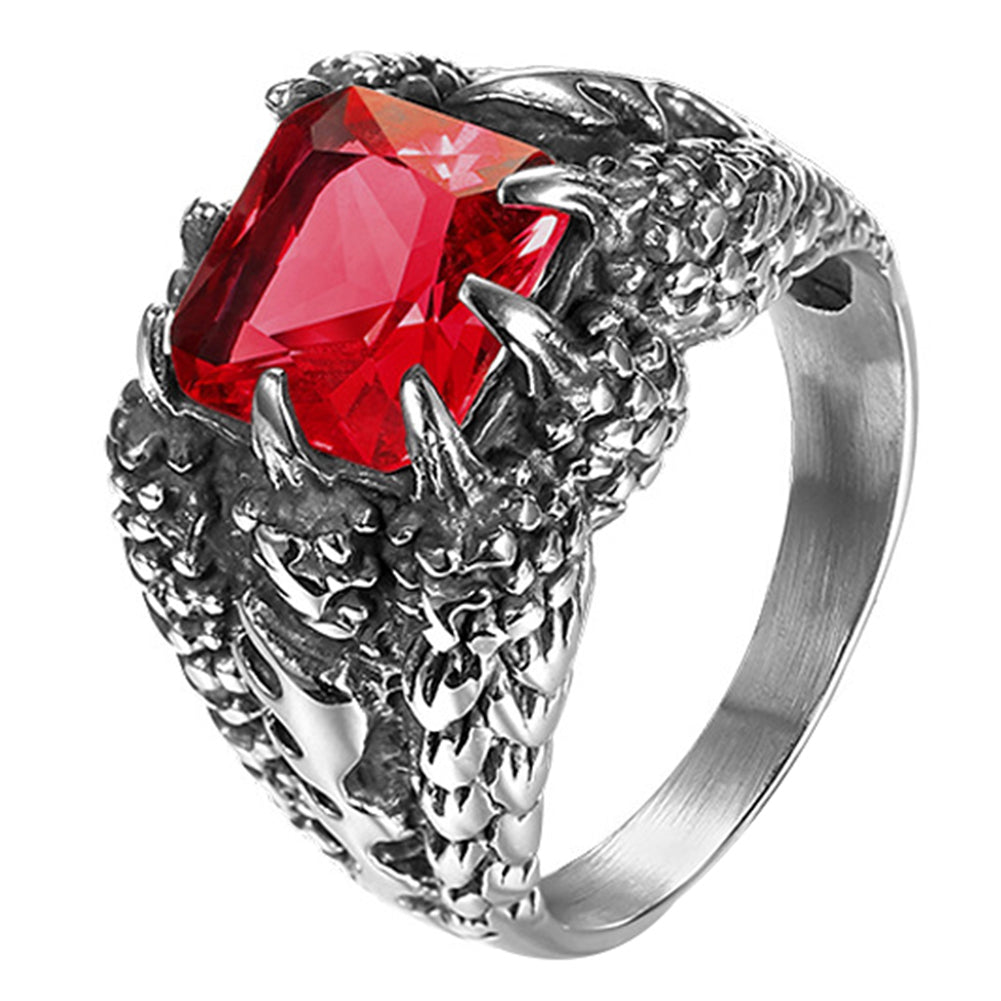 Cool Stainless Steel Ring Claw Square Rhinestone Men's Halloween Gothic Ring