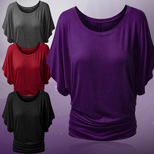 Women Boat Neck Dolman Casual Tops Elbow Sleeve Off Shoulder Tee Blouse T-Shirt