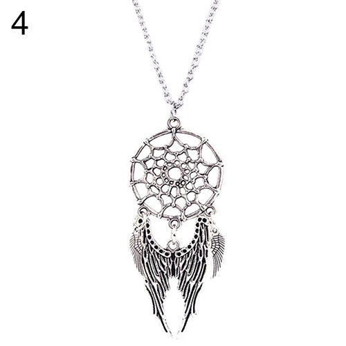 Women Ethnic Turquoise Feather Wing Pendant Dream Catcher Charm Chain Necklace