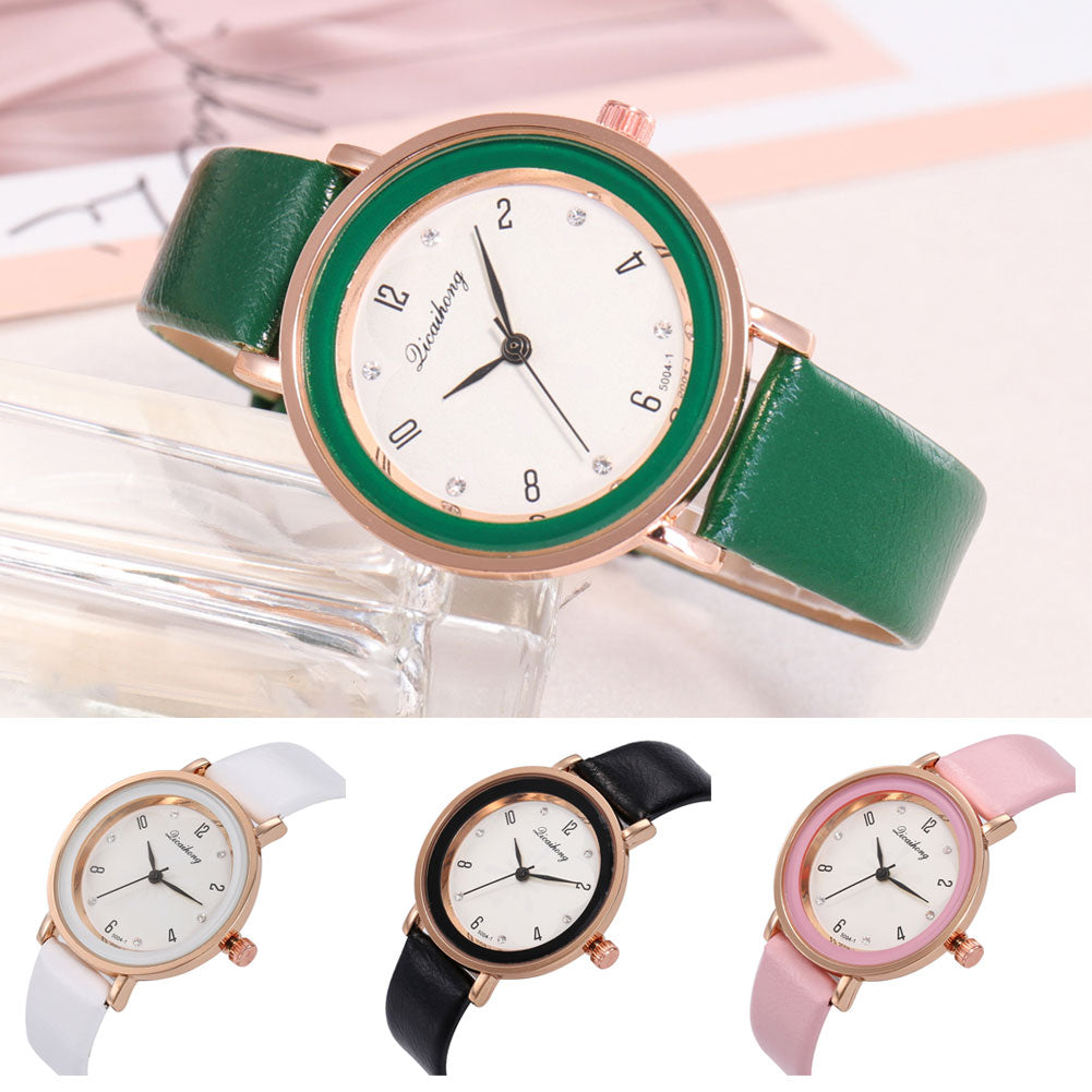 Women Fashion Rhinestone Inlaid Quartz Arabic Numbers Shopping Date Wrist Watch
