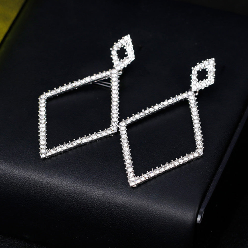Women Fashion Glitter Rhinestones Rhombus Drop Dangle Earrings Jewelry Gifts
