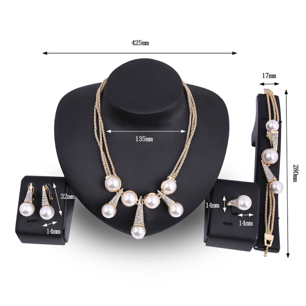 Wedding Bridal Necklace Earrings Bracelet Ring Faux Pearl Fashion Jewelry Set
