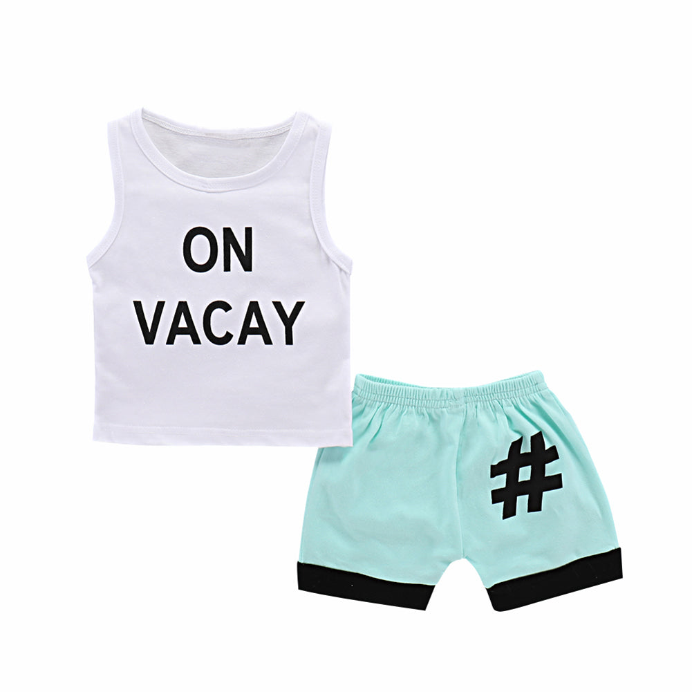 Summer Baby Boy Toddler Letter Print Two Pieces Tank Top and Shorts Clothes Set
