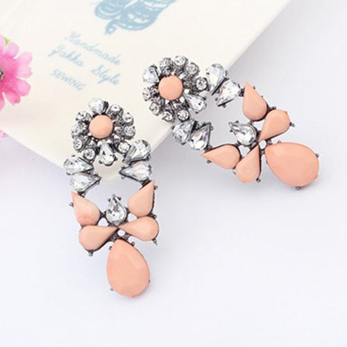 Women Fashion Party Jewelry Multicolor Resin Drops Crystal Flower Earrings Studs