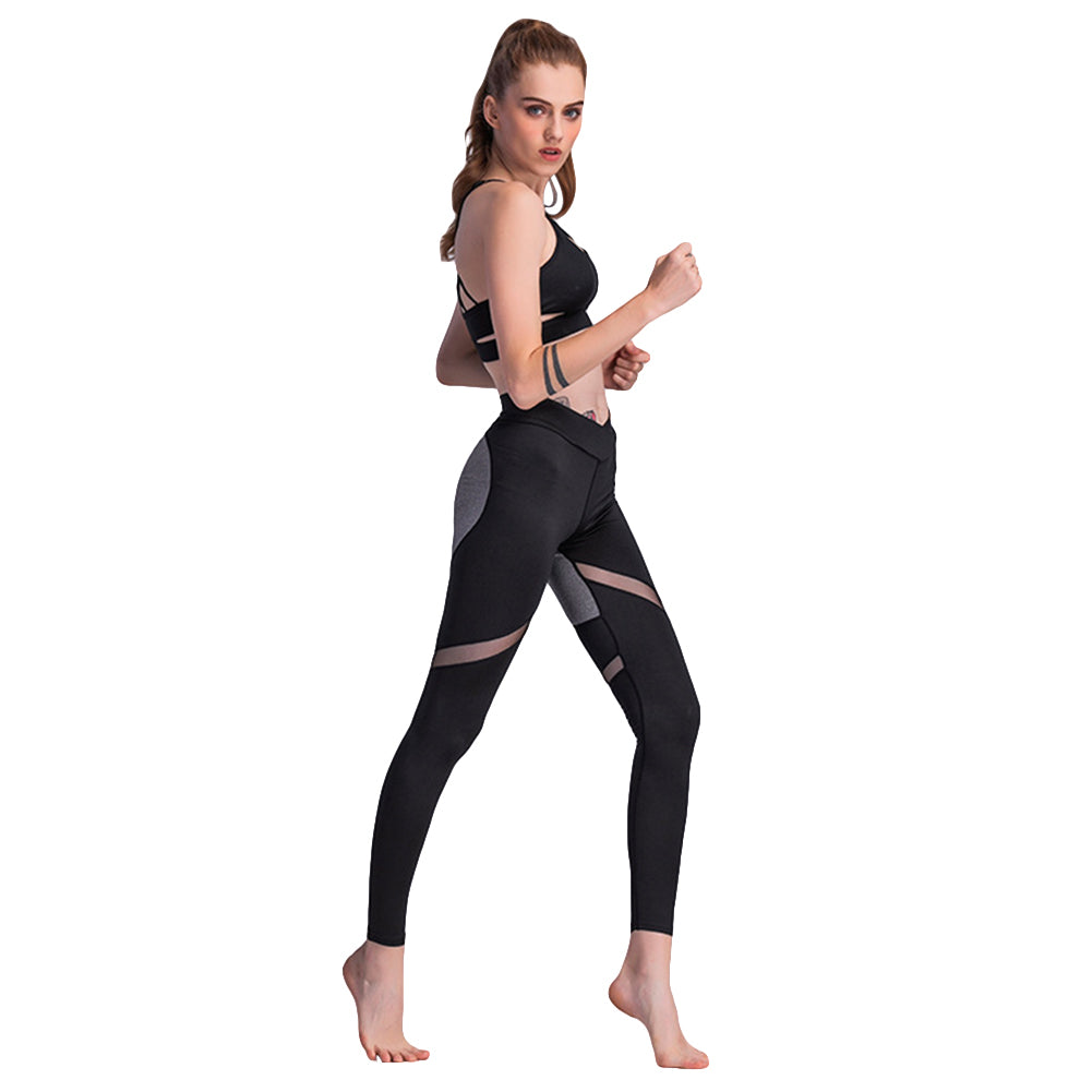 Women Casual Slim V Rise Heart Back Spliced Breathable Sport Yoga Leggings Pants