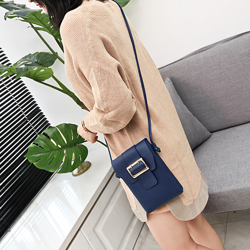 Women Fashion Small Faux Leather Cross Body Bag Shoulder Phone Solid Color Purse