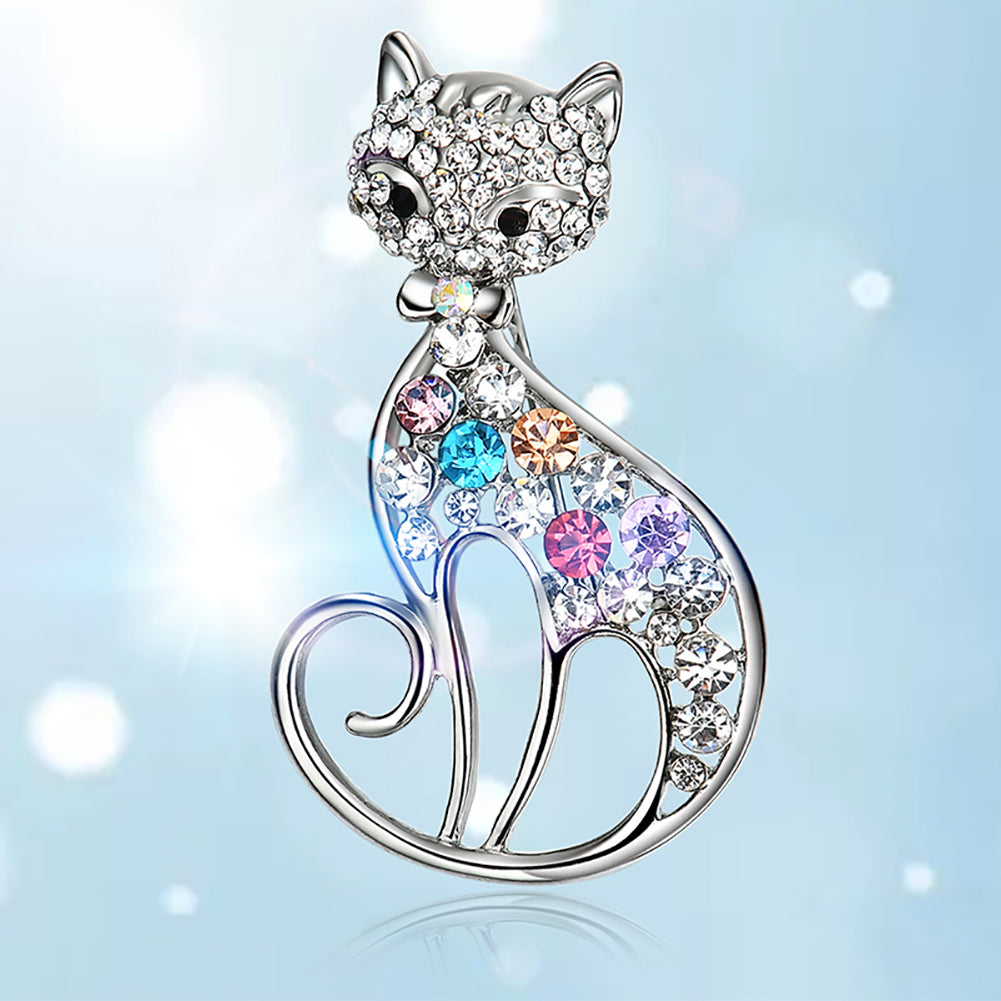 Women Cute Cat Fox Shiny Rhinestones Brooch Pin Badge Coat Dress Decor Jewelry
