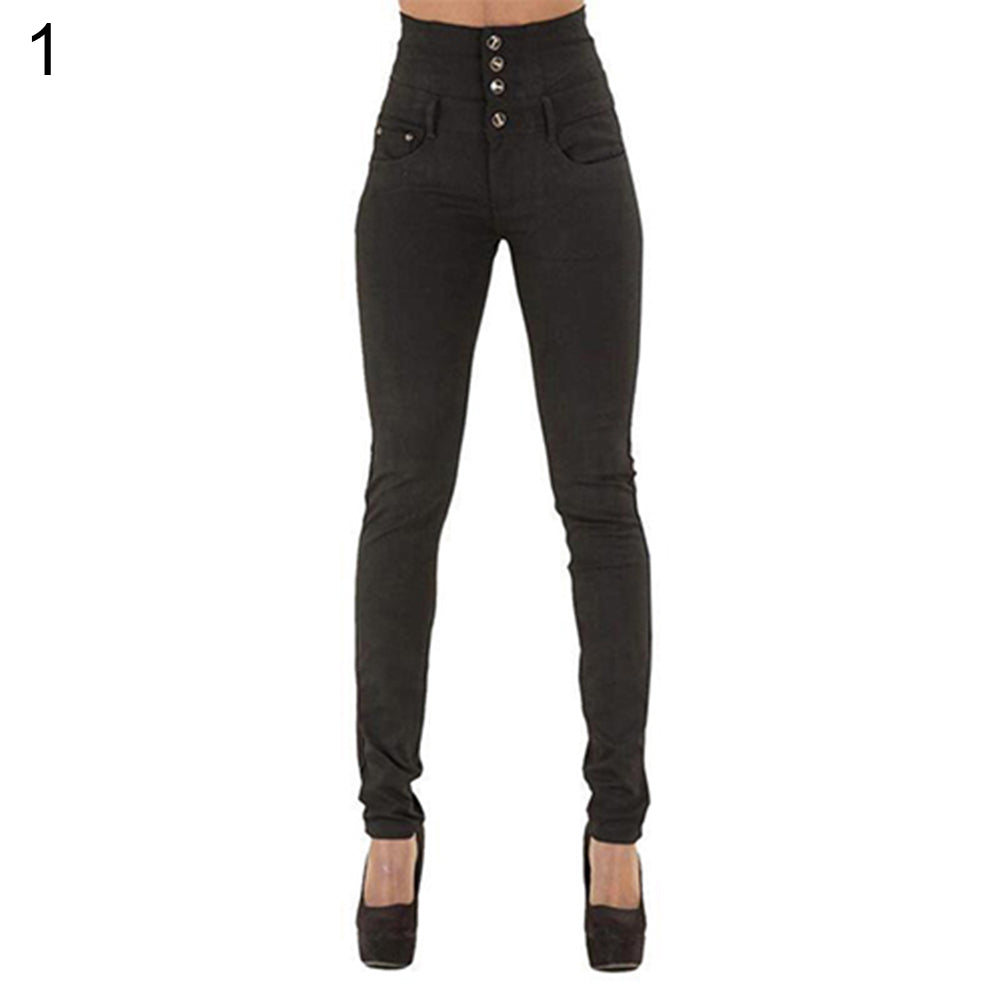 Women Fashion High Waist Slim Skinny Jeans Stretch Pencil Pants Denim Trousers