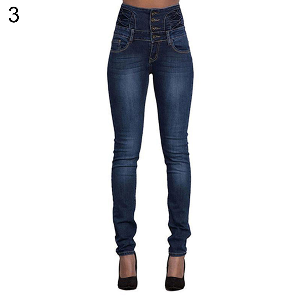 Women Fashion High Waist Slim Skinny Jeans Stretch Pencil Pants Denim Trousers
