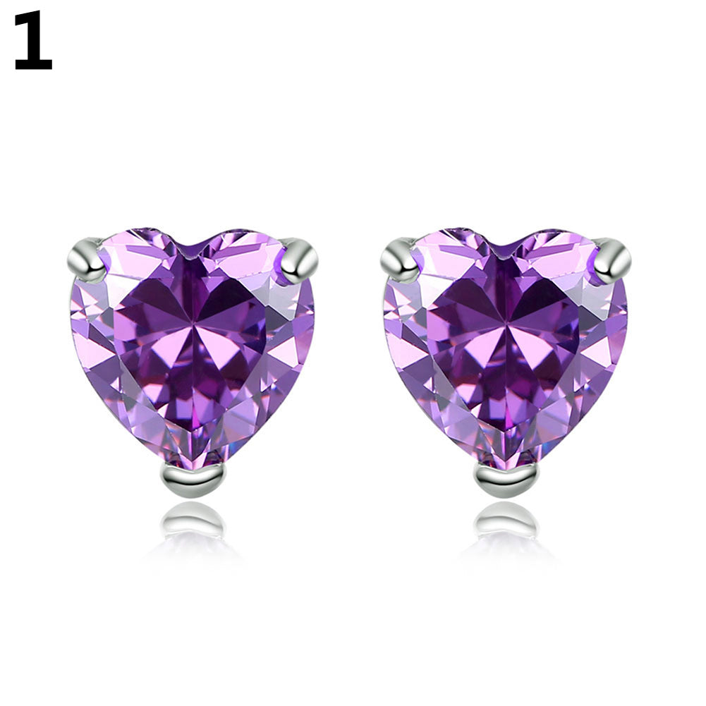 Women's Fashion Love Heart Pendant Zirconia Inlaid Ear Stud Earrings Wedding Gift