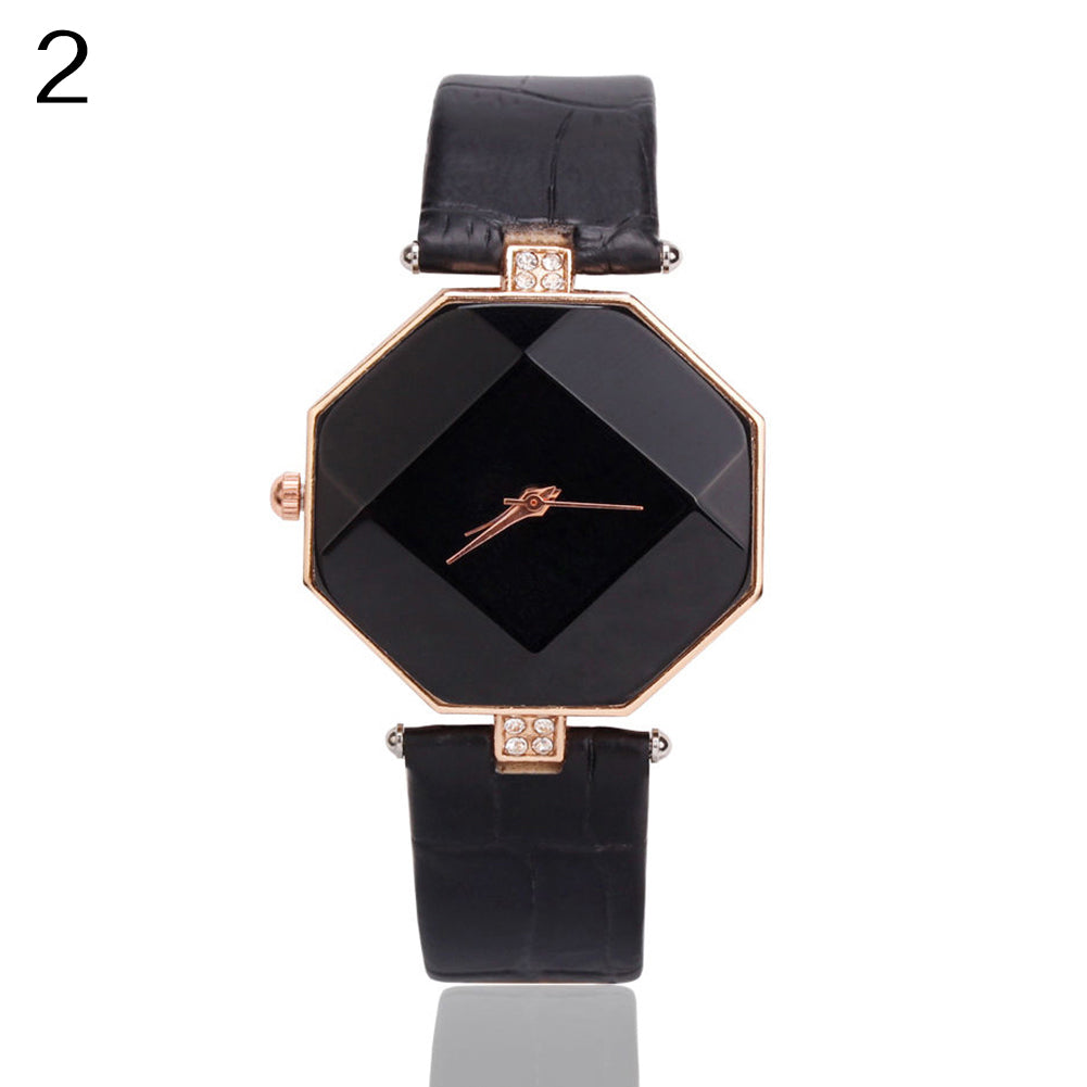 Women 's Fashion Faux Leather Band Analog Quartz Rhombic Case Wrist Watch Gift
