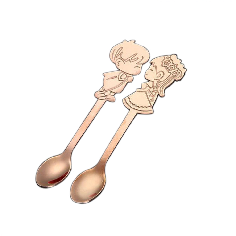 A Pair of Boy and Girl Stainless Steel Coffee Tea Cup Mixing Spoon Drinks Decor