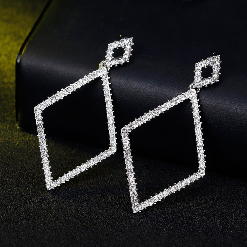 Women Fashion Glitter Rhinestones Rhombus Drop Dangle Earrings Jewelry Gifts
