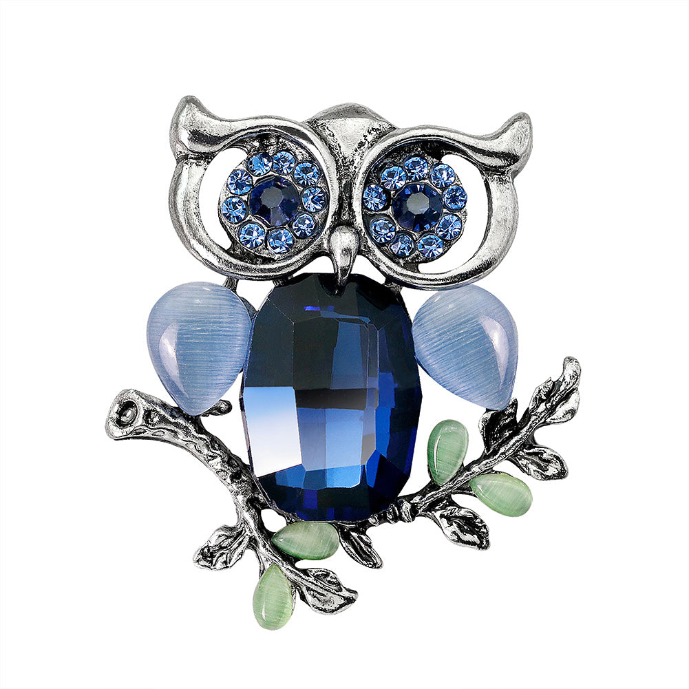 Luxury Shiny Rhinestone Artificial Stone Owl Animal Brooch Pin Women Jewelry