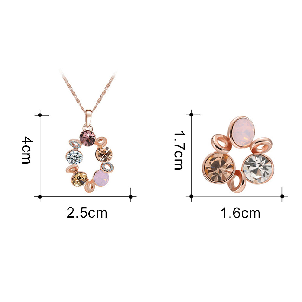 Fashion Multicolor Rhinestone Beads Circle Women Necklace Earrings Jewelry Set