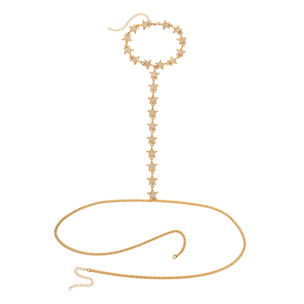 Women Fashion Night Club Party Jewelry Rhinestones Star Body Chain Necklace