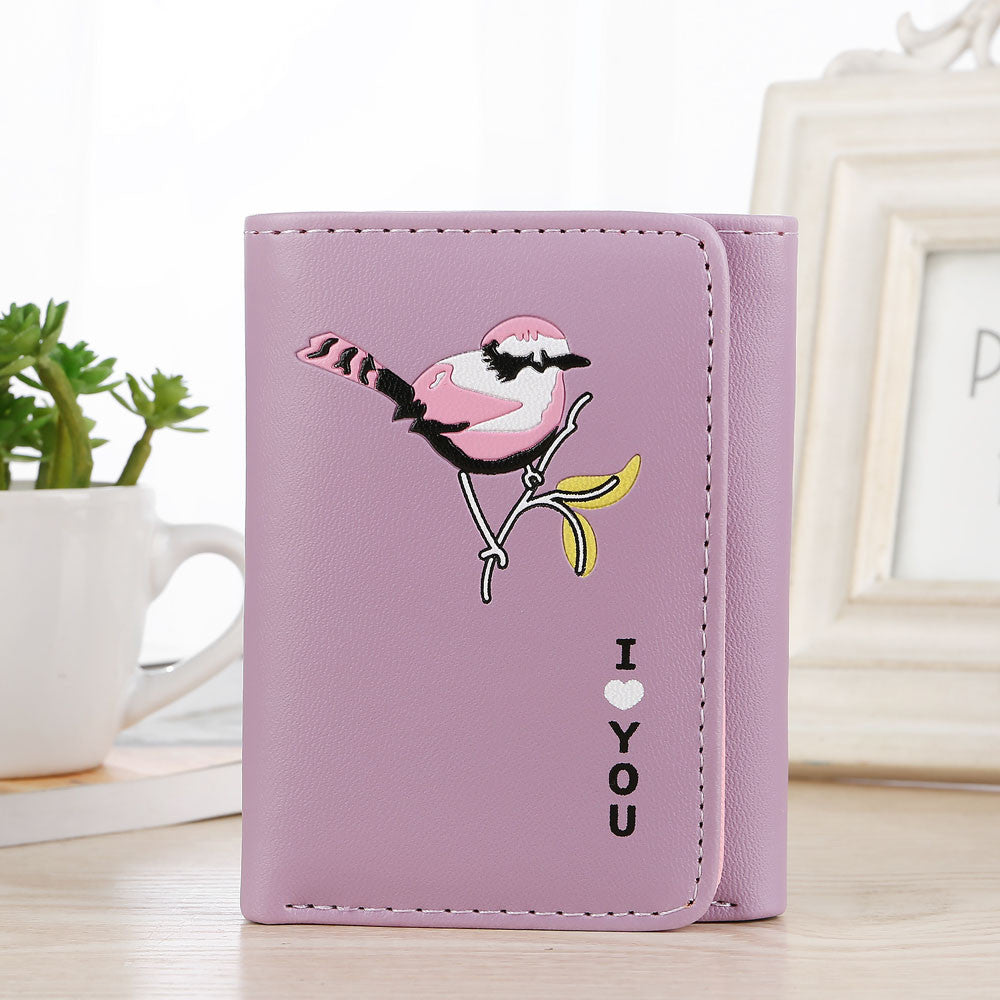 Women Retro Birds Printing Short Wallet Coin Purse Card Holders Handbag