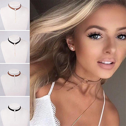 Women Choker Collar Velvet Round Ring Pendant Chain Clavicle Necklace Jewelry