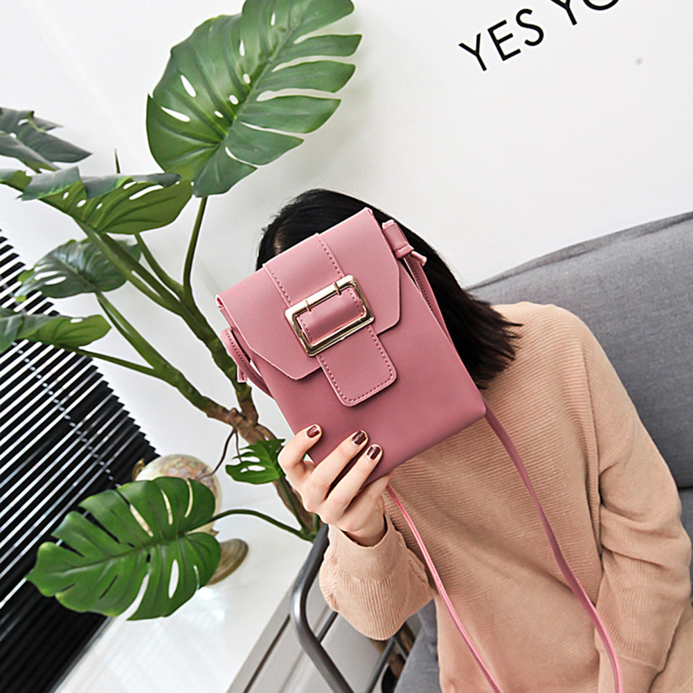 Women Fashion Small Faux Leather Cross Body Bag Shoulder Phone Solid Color Purse
